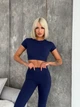 Спортивный женский костюм Hot с имитацией белья для фитнеса и йоги (кроп-топ футболка + леггинсы) c двойным Push Up L Темно-синий (JB09_HOTL) - изображение 9