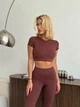 Спортивный женский костюм Hot с имитацией белья для фитнеса и йоги (кроп-топ футболка + леггинсы) c двойным Push Up L Шоколад (JB05_HOTL) - изображение 13