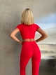 Спортивный женский костюм Hot с имитацией белья для фитнеса и йоги (кроп-топ футболка + леггинсы) c двойным Push Up L Красный (JB03_HOTL) - изображение 11