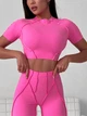 Спортивний кроп топ для фітнесу жіночий із зовнішніми швами, Sculpt Top, (рожевий), M - зображення 4