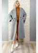 Пальто двобортне оверсайз вовна + бавовна сіре Hot fashion 40-121 - сірий - S - изображение 4
