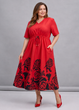 Літня червона бавовняна сукня з чорним принтом New Collection 23-1515 - XL-3XL - червоний - изображение 1