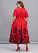 Літня червона бавовняна сукня з чорним принтом New Collection 23-1515 - XL-3XL - червоний - изображение 3