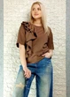 Футболка бавовняна з батистовим воланом коричнева Gioya 17-020 - L-XL - коричневий - зображення 1
