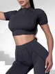 Спортивний кроп топ для фітнесу жіночий із зовнішніми швами, Sculpt Top, (темно-сірий), M - зображення 1