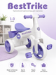 Велосипед трёхколёсный Best Trike BR-07244 колёса PU, пластиковая рама, озвучивание, корзина, для детей от 1 до 3,5 лет Сиреневый - изображение 1