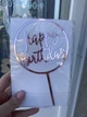 Топпер для торта Happy Birthday дзеркальний пластик (18х10см) Рожевий - изображение 2