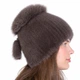 Жіноча зимова в'язана норкова шапка Хутряний Стиль Кулька з бубоном з хутра песця м54-60 Кавовий (123/B) - зображення 3