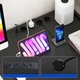 Кутовий комп’ютерний стіл з надбудовою, полицями, блоком живлення та LED 145×145×147 см — чорний - зображення 4