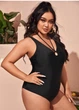 Слитный купальник FS Plus Size 4XL с декоративным кольцом Черный (10084) - изображение 2