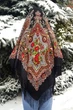 Роскошный шерстяной украинский платок цветочный орнамент Катерина 140 см*140 см черно-красный - изображение 2