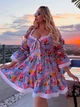 Платье женское из коттона с открытыми плечами, шнуровкой на спине, завязками на груди и цветочным принтом G&M k-131633 48-52 Размер цвет голубой - изображение 4