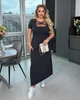 Платье женское макси из турецкого стрейч-кулира облегающего кроя с короткими рукавами и перекрестными бретелями на декольте больших размеров G&M k-131728 56-58 Размер цвет графит - зображення 1