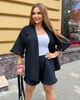Костюм женский летний двойка из льна-жатки с халатом-кимоно, поясом и шортами больших размеров G&M k-131682 50-52 Размер цвет черный - изображение 3