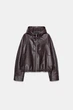 Легкая женская куртка из экокожи Zara с капюшоном коричневая M,арт.6318/038/700 - изображение 1