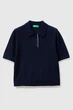 Однотонная футболка-поло Benetton 40(XS) Синий-616 (151424) - изображение 1