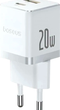 Мережевий зарядний пристрій Baseus Palm Fast Charger 20 W для смартфонів і планшетів із двома портами USB Type-C і USB-A - зображення 5