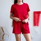 Женский комплект футболка и шорты красный 54 однотонный FW1SK5-Red-54 Ladan - изображение 1