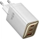 Мережевий зарядний пристрій Toocki GAN 65W три порти 2 USB- Type-C + 1 USB-A швидка зарядка Power Delivery 3.0, Quick Charge 3.0/4.0 White - зображення 1