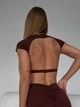 Спортивний жіночий топ-футболка SportPro Open Back з ефектною відкритою спиною та чашками Crop T-shirt L Шоколад (Top51ChocoL) - зображення 5