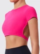 Спортивный женский топ-футболка SportPro Open Back с эффектной открытой спиной и чашками Crop T-shirt XS-S Розовая фуксия (Top51CherriesS) - изображение 5