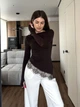 Жіночий асиметричний лонгслів з мереживом Uaclothes 46-48 Коричневий (like39016-194521350) - изображение 2