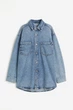 Джинсовая рубашка-куртка оверсайз H&M 12047610001c33 M голубая (100013642) - изображение 4