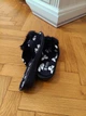 Комнатные тапочки домашние Белста женские черные с белым велюровые с пушком открытый носок размер 40 - изображение 8