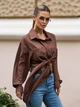 Кроп рубашка хлопковая с завязкой и длинным рукавом ISSA PLUS 15822 S темно-коричневая (issa2007682849062) - изображение 2