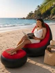 Надувний диван з пуфом Air Sofa / Надувне велюрове крісло з пуфом+насос Червоний (6598-14170) - зображення 2