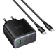 МЗП C160A Upgrade PD65W+QC3.0 (1USB-A/2C) + кабель Type-C to Type-C Black Hoco (2000003506705) - зображення 3