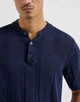 Мужская синяя трикотажная футболка-поло Brunello Cucinelli Henley из льна и хлопка размер M - изображение 2
