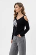 Кофта женская черного цвета с принтом Fashion размер 42-44 (217344) - изображение 2