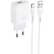 Адаптер мережевий Hoco C72Q Glorious charger set + кабель Type-C QC3.0 18W набір білий - зображення 1