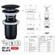 Донный клапан Zerix BV-01 Click-Clack 1 1/4" для умывальника, черный матовый (ZX6016) - изображение 8
