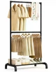 Напольная вешалка для одежды и обуви Clothes Rack 6009-B с двумя перекладинами 160x75x44 см Black (3_08464) - изображение 3