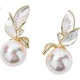 Серьги-гвоздики Qlady Leaf Pearl для женщин, модные и элегантные серьги-пусеты из серебра с имитацией жемчуга, роскошные украшения для ушей, подарок на день рождения и День матери. - изображение 3