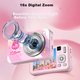 Цифровая фотокамера SONGDIAN Strawberry Bear Collaboration с двумя фронтальной и тыловой HD-камерами, для видеоблогов и селфи, портативная мини-камера с картой памяти 128 ГБ, розовая. - изображение 7