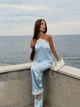 Женский костюм стильный шелковый с кружевом голубой 42-46 с1525.1345 - изображение 3