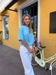 Жіноча бавовняна футболка оверсайз із контрастною горловиною Flawless Femme, Блакитний One Size Oversize - зображення 4