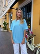 Жіноча бавовняна футболка оверсайз із контрастною горловиною Flawless Femme, Блакитний One Size Oversize - зображення 9