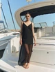 Чорное льняное платье с прозрачной сеткой Linen Veil Dress 449 L - изображение 4