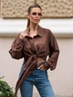 Кроп сорочка бавовняна з зав'язкою та довгим рукавом ISSA PLUS 15822 L темно-коричнева (issa2007682850556) - зображення 1