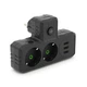 Розетка тройник Т-образнаый с заземлением F302-Black, 2 розетки+3USB(1А), 2500W, 10A, 110-250V~Max, Blister - изображение 1