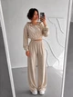 Жіночий велюровий костюм трійка (кофта+штани+топ) Uaclothes 42 Бежевий (like39051-194871349) - изображение 1