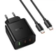 Сетевое зарядное устройство Hoco N75 2x USB-C + USB-A QC3.0 PD 65W + кабель USB-C Black (6942007673846) - изображение 2