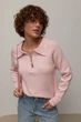 Жіноча в’язана кофта-поло на блискавці - пудра колір, ONE SIZE - изображение 2