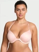 Гладкий комплект белья Victoria's Secret лиф Push-Up с кружевом и трусики тонг 1161227960 (Розовый 34A/S) - изображение 2