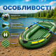 Надувная двухместная гребная лодка 180×98 см с разборными веслами, ножным насосом, ребристым дном, страховочным шнуром и ремонтным комплектом, зеленая - изображение 2