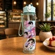 Прозрачная голубая бутылка для воды K-POP Huntrix 700 мл с трубочкой и ремешком, детская многоразовая - изображение 1